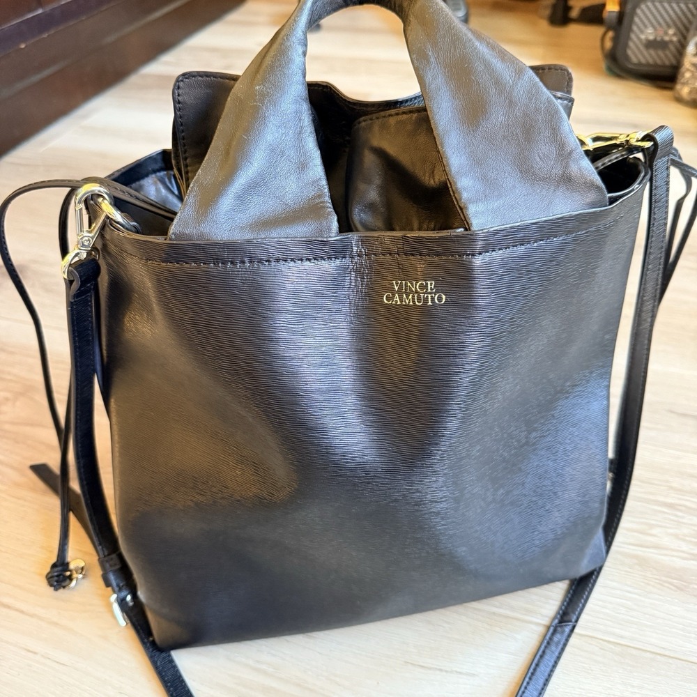 Vince Camuto Black Leather Asti Large Tote Bag